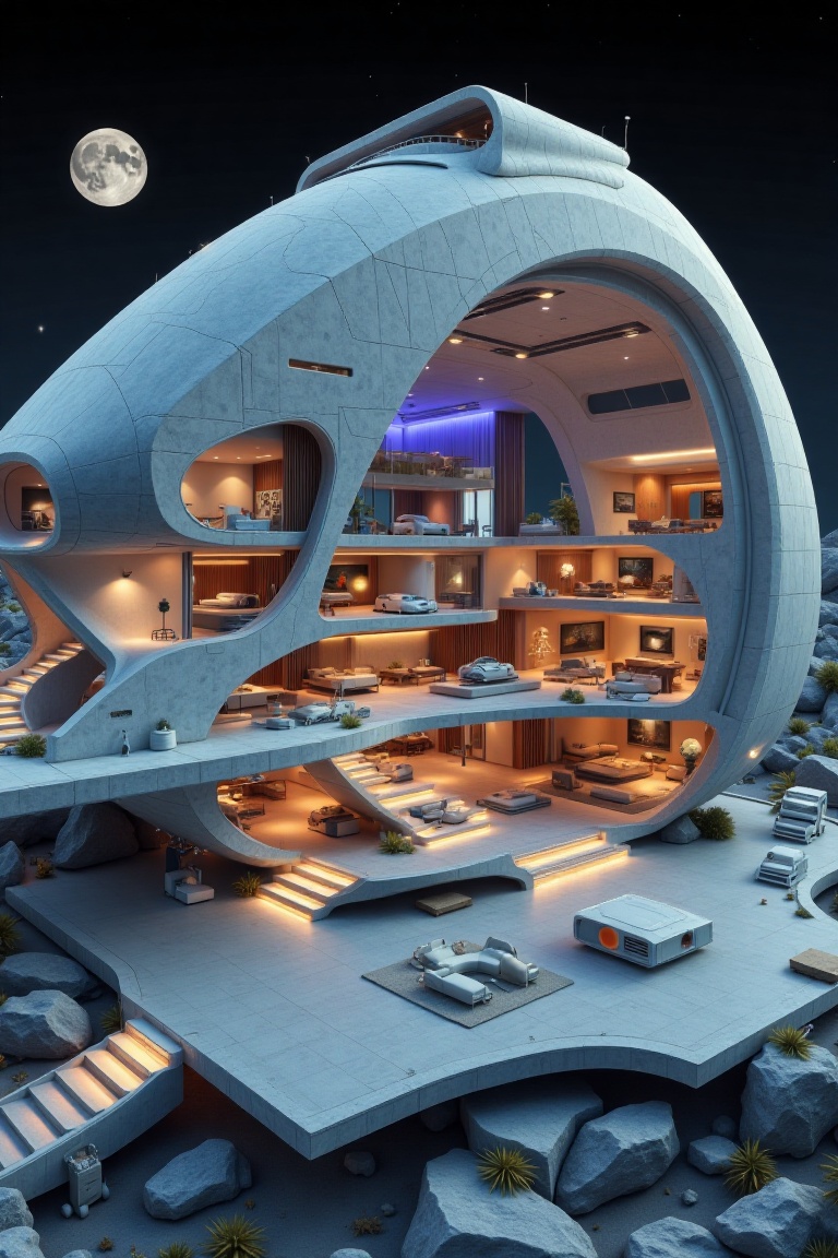 Beautiful modern spaceship with long section design,  blue light,  long section on Tensor.Art