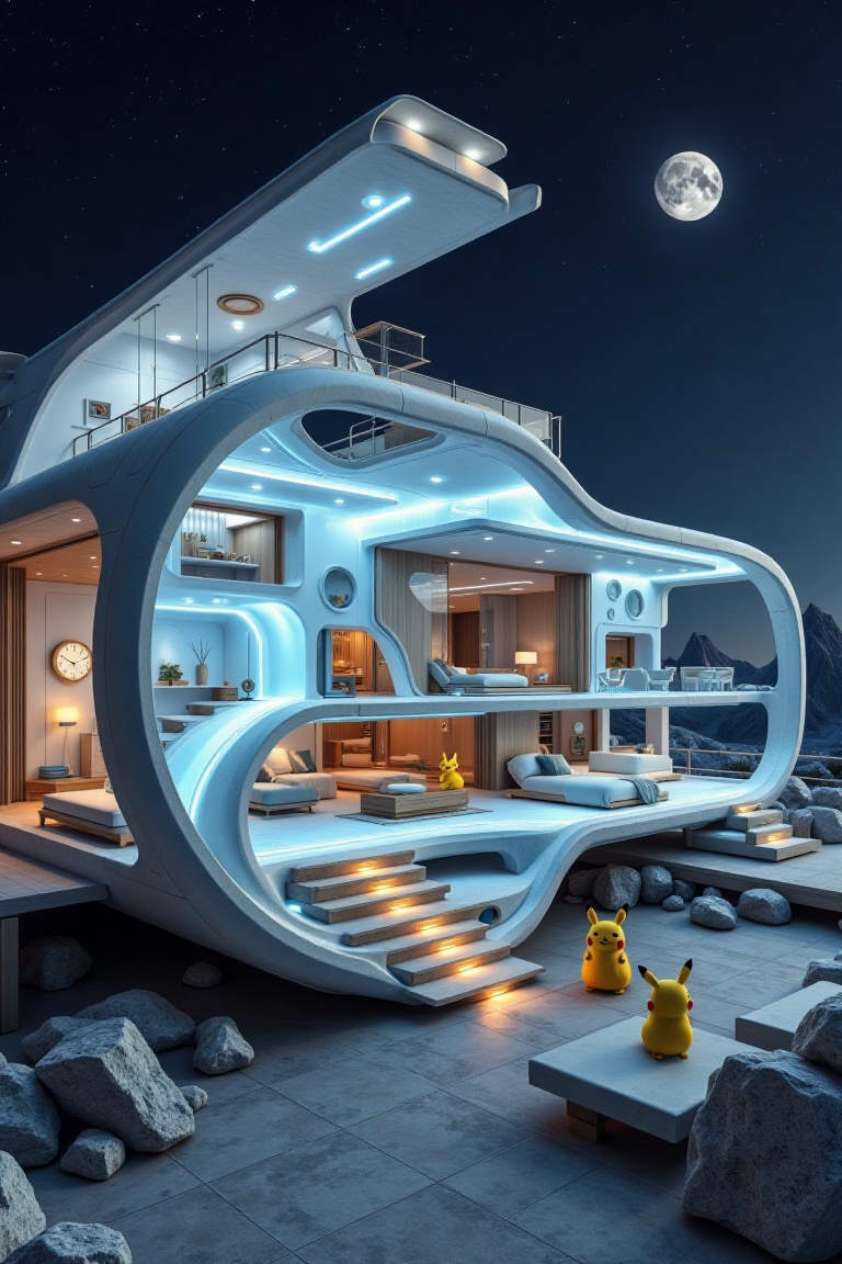 Beautiful modern spaceship with long section design,  blue light,  long section on Tensor.Art