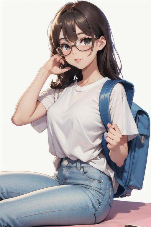 chiharuyamada_v3,  wearing backpack,  white shirt on Tensor.Art