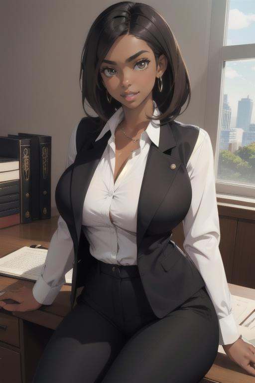 j4da_v2,  leaning against desk,  wearing an open black blazer on Tensor.Art