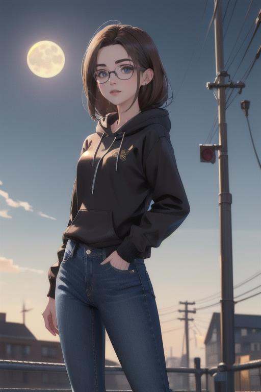 janetbefore,  standing in a drizzle,  dark jeans on Tensor.Art