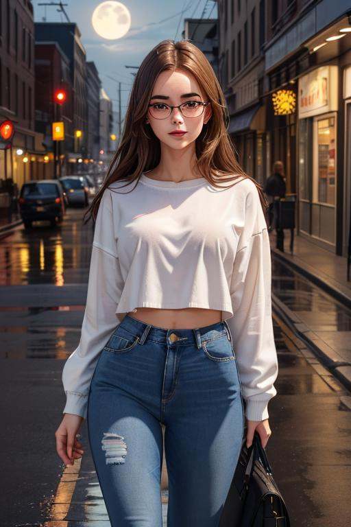 janetbefore,  standing in a drizzle,  dark jeans on Tensor.Art