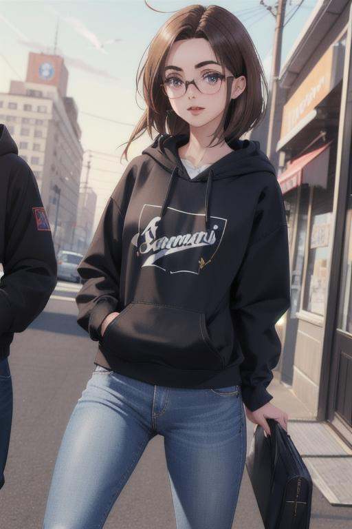 janetbefore,  black hoodie,  blue jeans on Tensor.Art