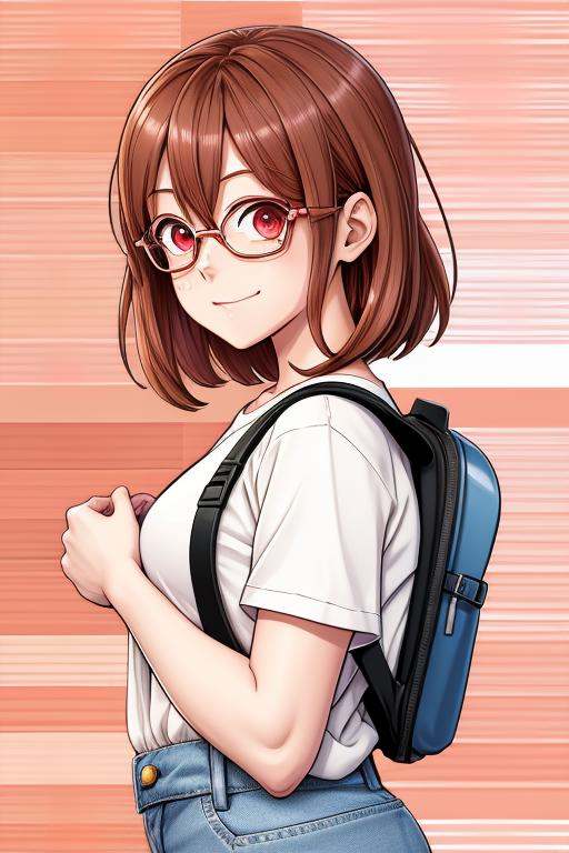 chiharu_red,  wearing backpack,  white shirt on Tensor.Art
