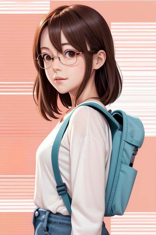 chiharu_red,  wearing backpack,  white shirt on Tensor.Art