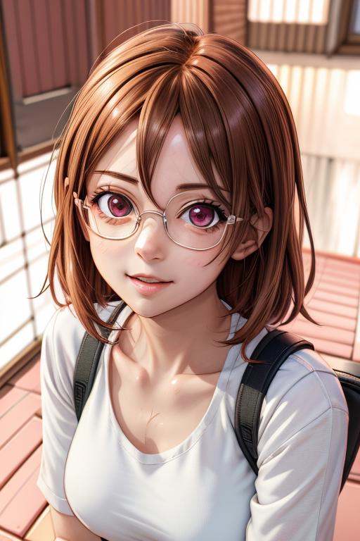 chiharu_red,  wearing backpack,  white shirt on Tensor.Art