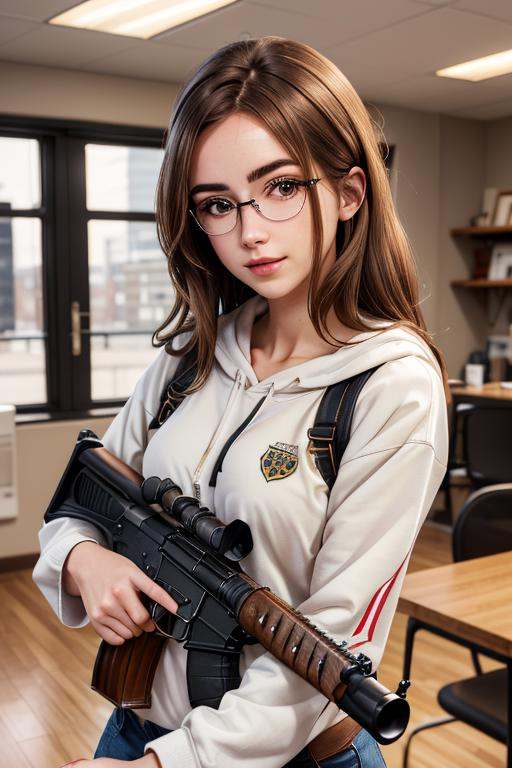 violentjanet,  holding a rifle on Tensor.Art