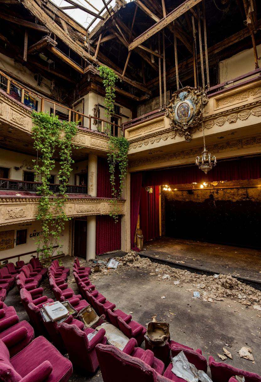 The grand,  ornate theater has fallen into disrepair,  its once opulent décor now tarnished and forgotten. The red velvet...