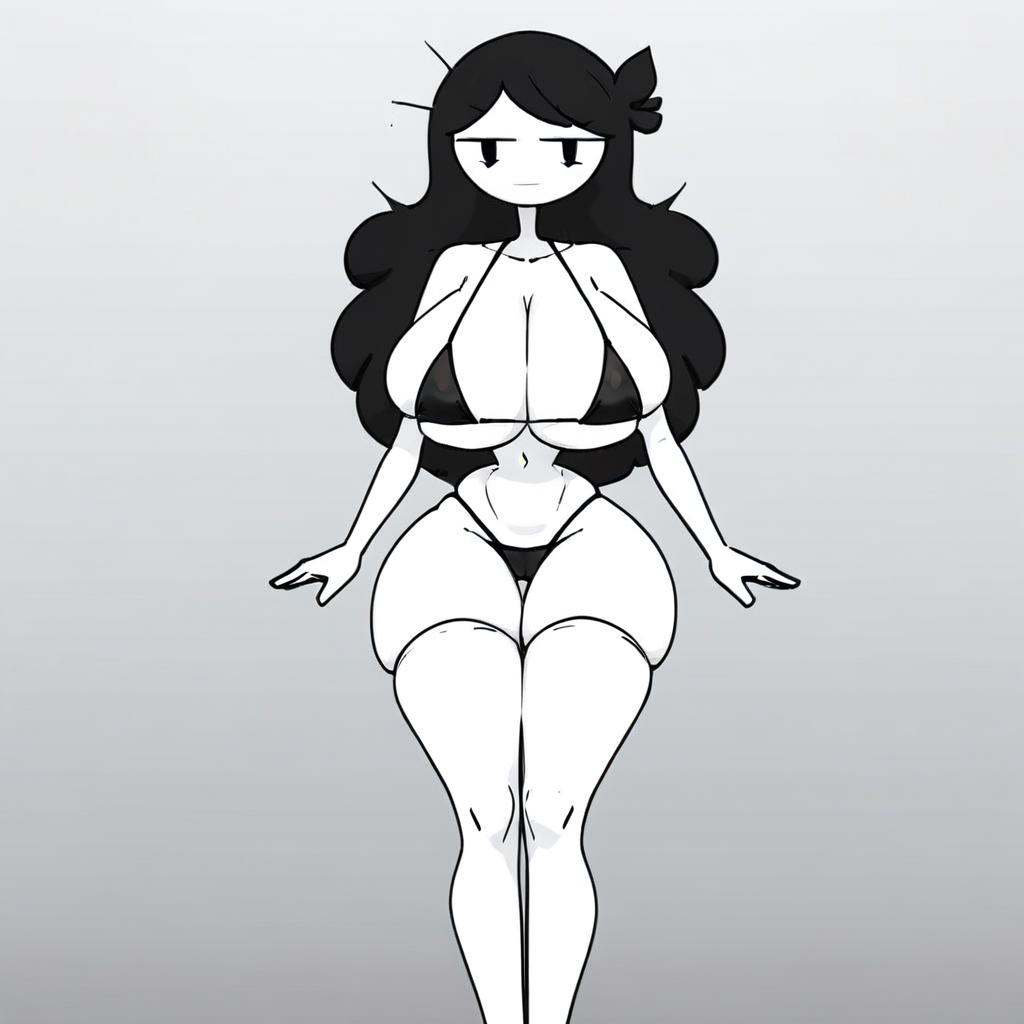(Jaiden-mom)(white skin)(long hair,  black hair)(Black oval eyes,  simple eyes on Tensor.Art