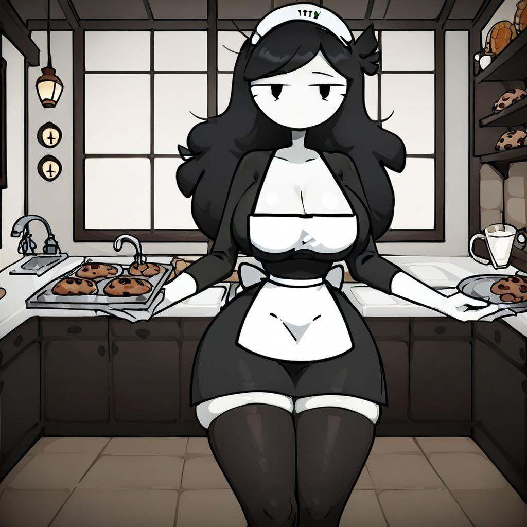 (Jaiden-mom)(white skin)(long hair,  black hair) (Black oval eyes,  simple eyes on Tensor.Art