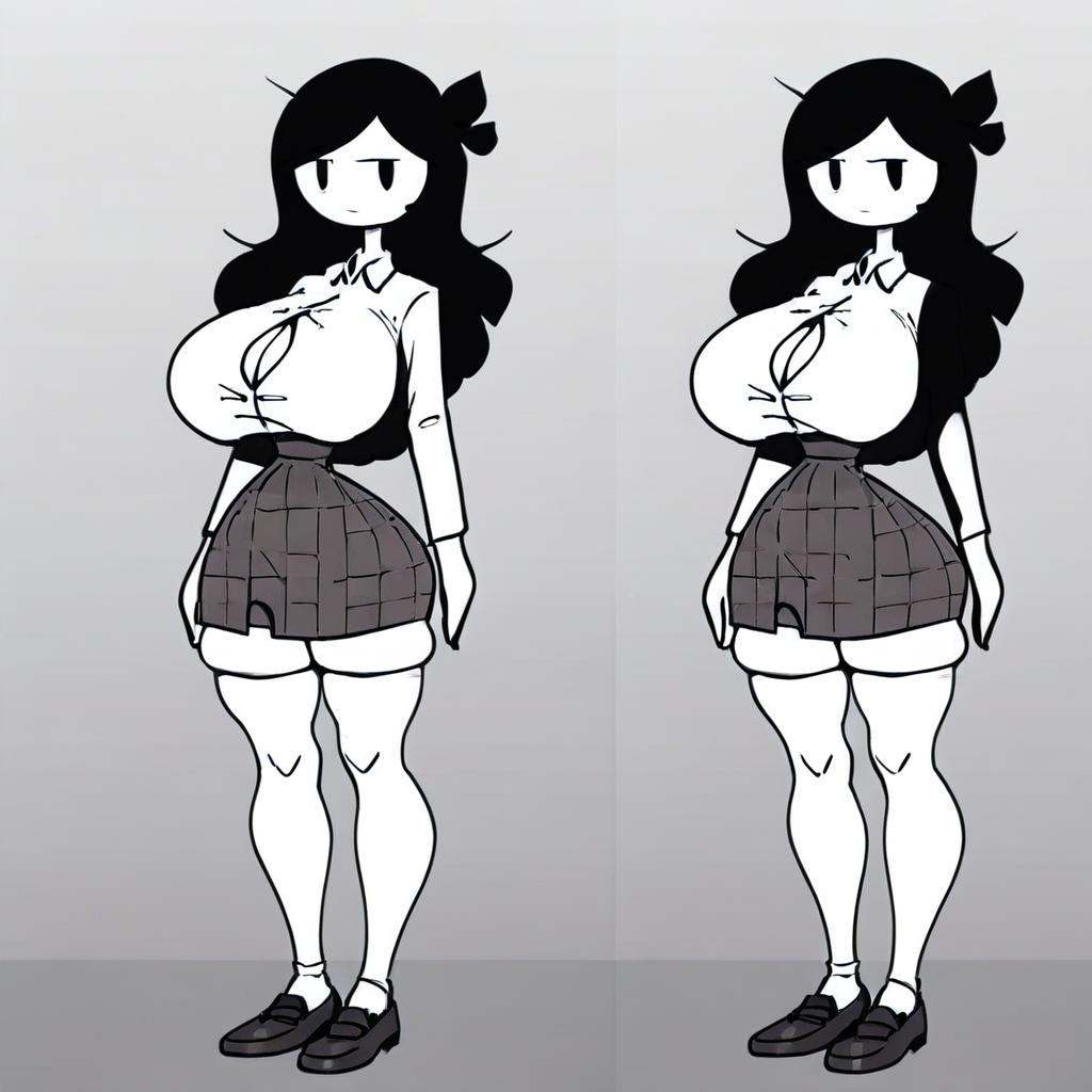 (Jaiden-mom)(white skin)(long hair,  black hair)(Black oval eyes,  simple eyes on Tensor.Art