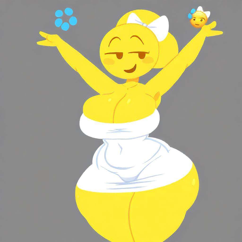 (emoji - race,  circle head)(female,  yellow skin)(thin arms on Tensor.Art