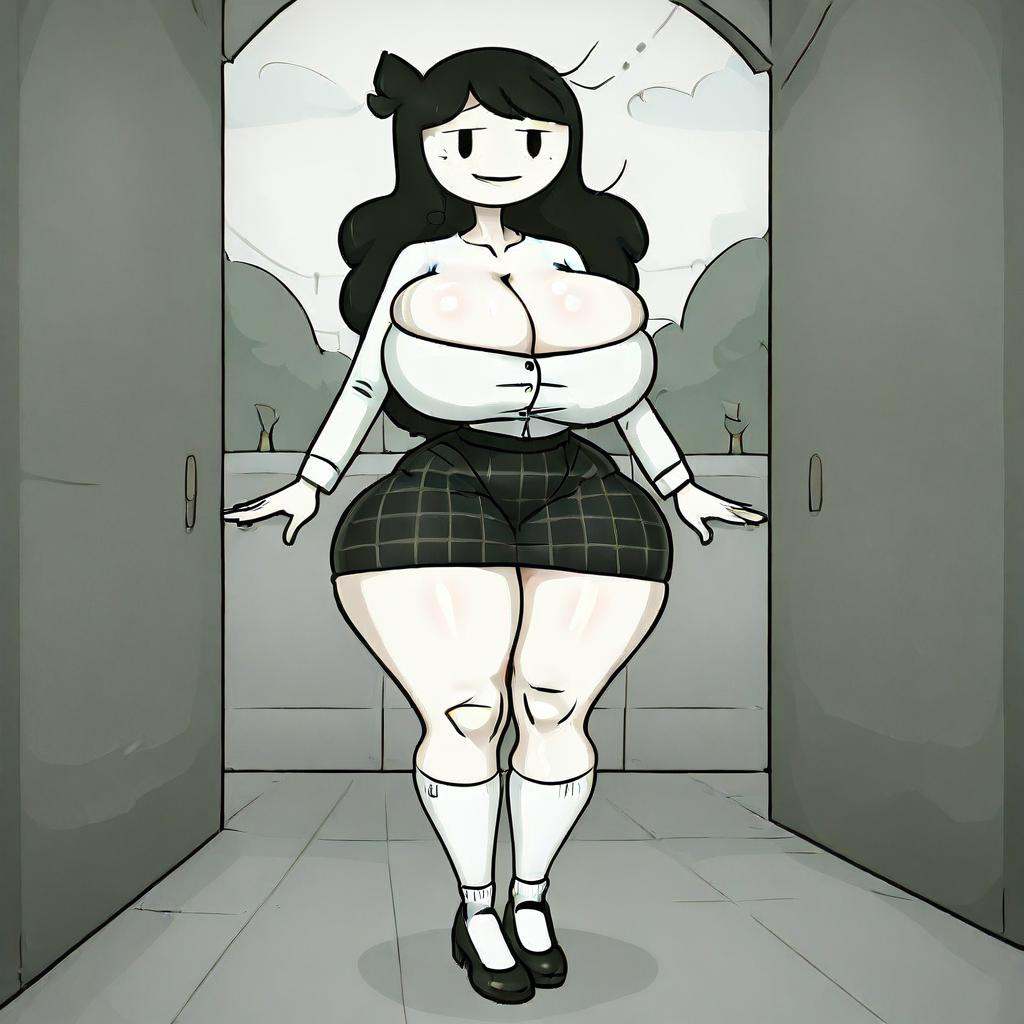 (Jaiden-mom)(white skin)(long hair,  black hair)(Black oval eyes,  simple eyes on Tensor.Art