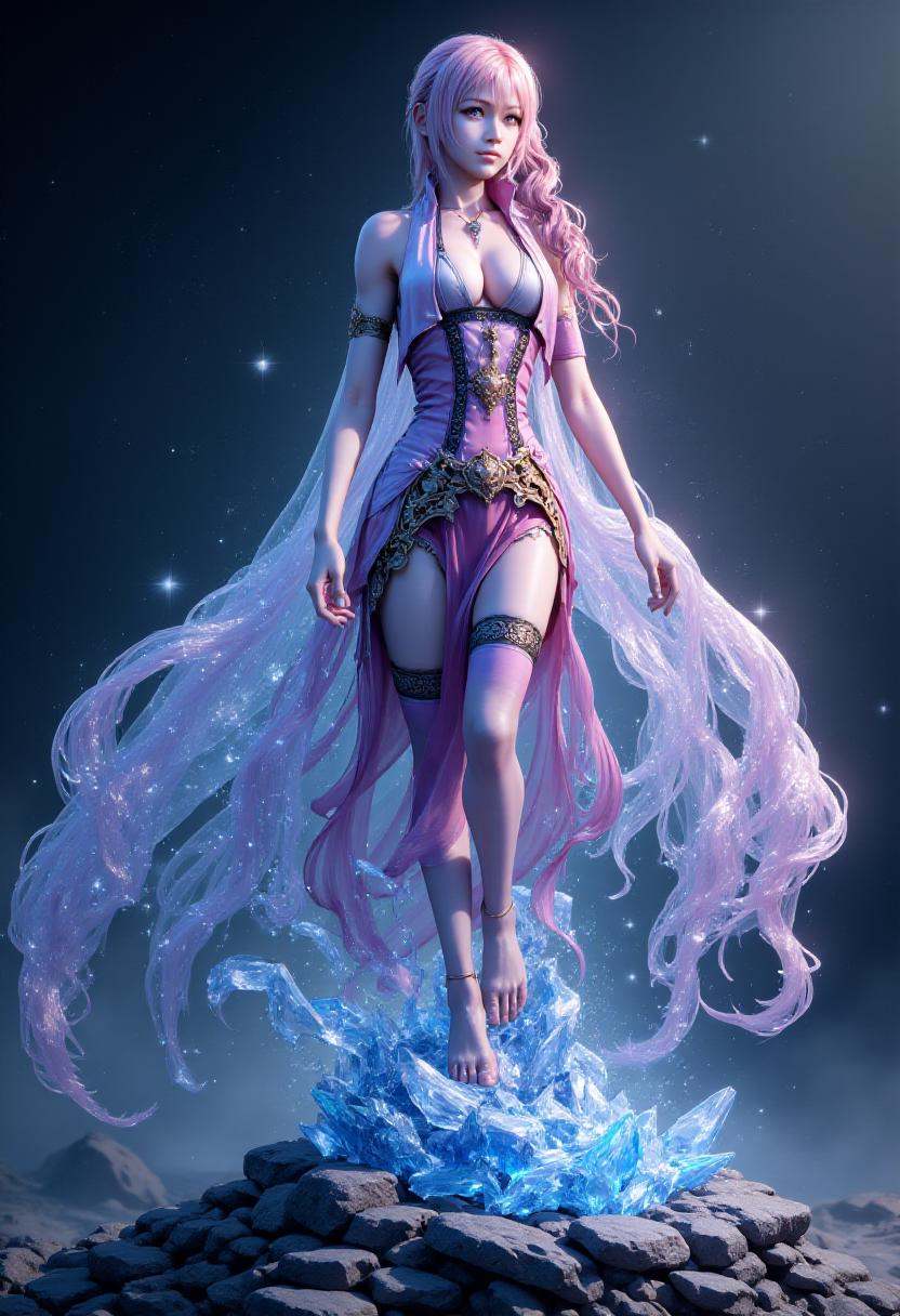 serah13 turned into a highly detailed crystalline statue,  with a fantasy background on Tensor.Art