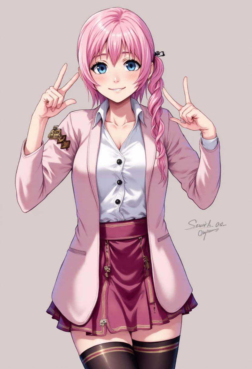 serah13 giving a double v peace sign on Tensor.Art