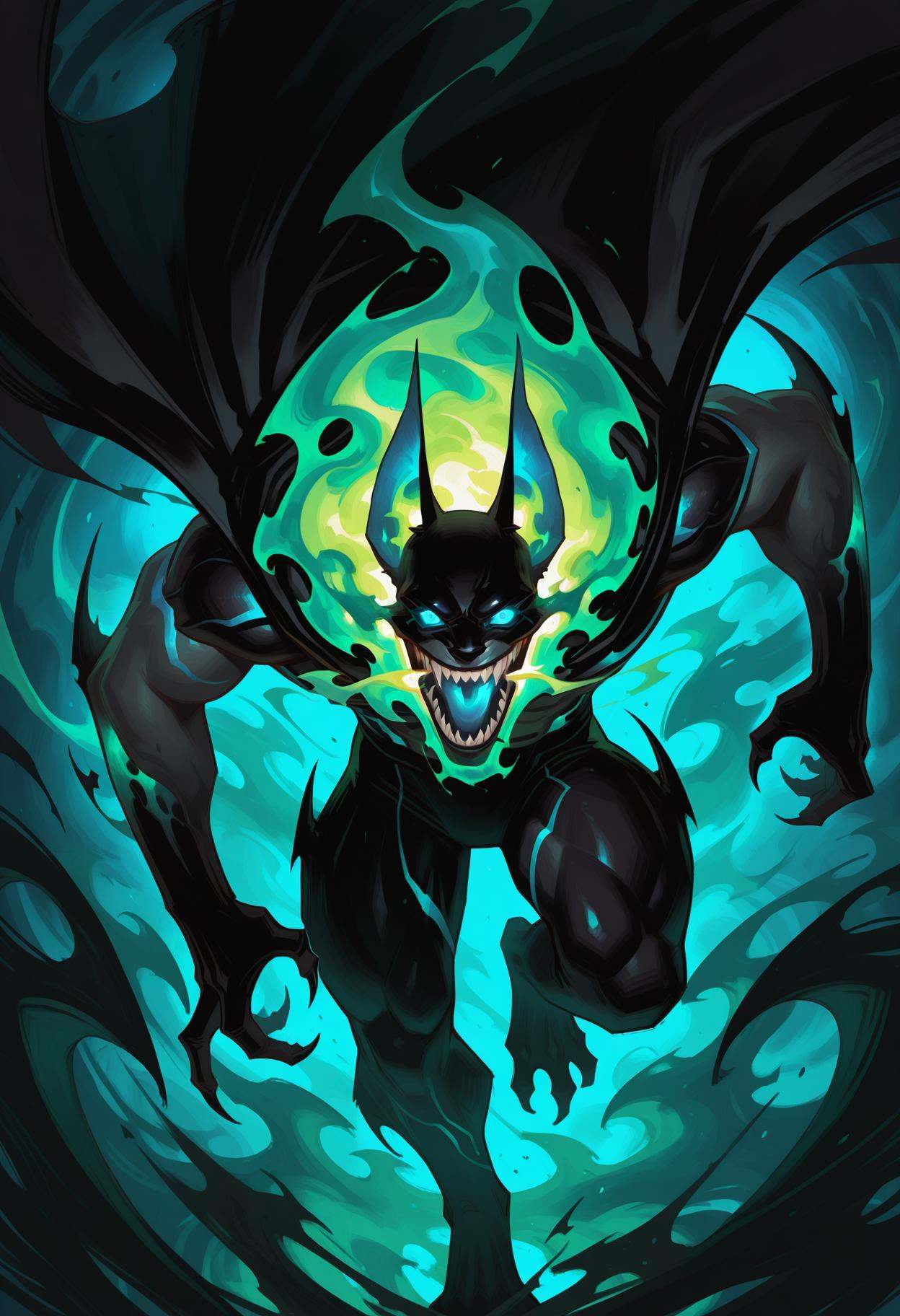 dyn4m1cs,  cape,  glowing eyes on Tensor.Art