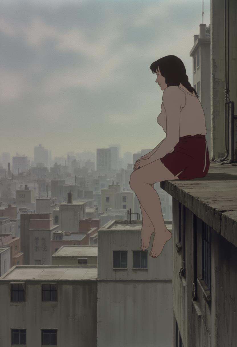 j1nr0ha woman sitting on the edge of a building dangling her feet on Tensor.Art