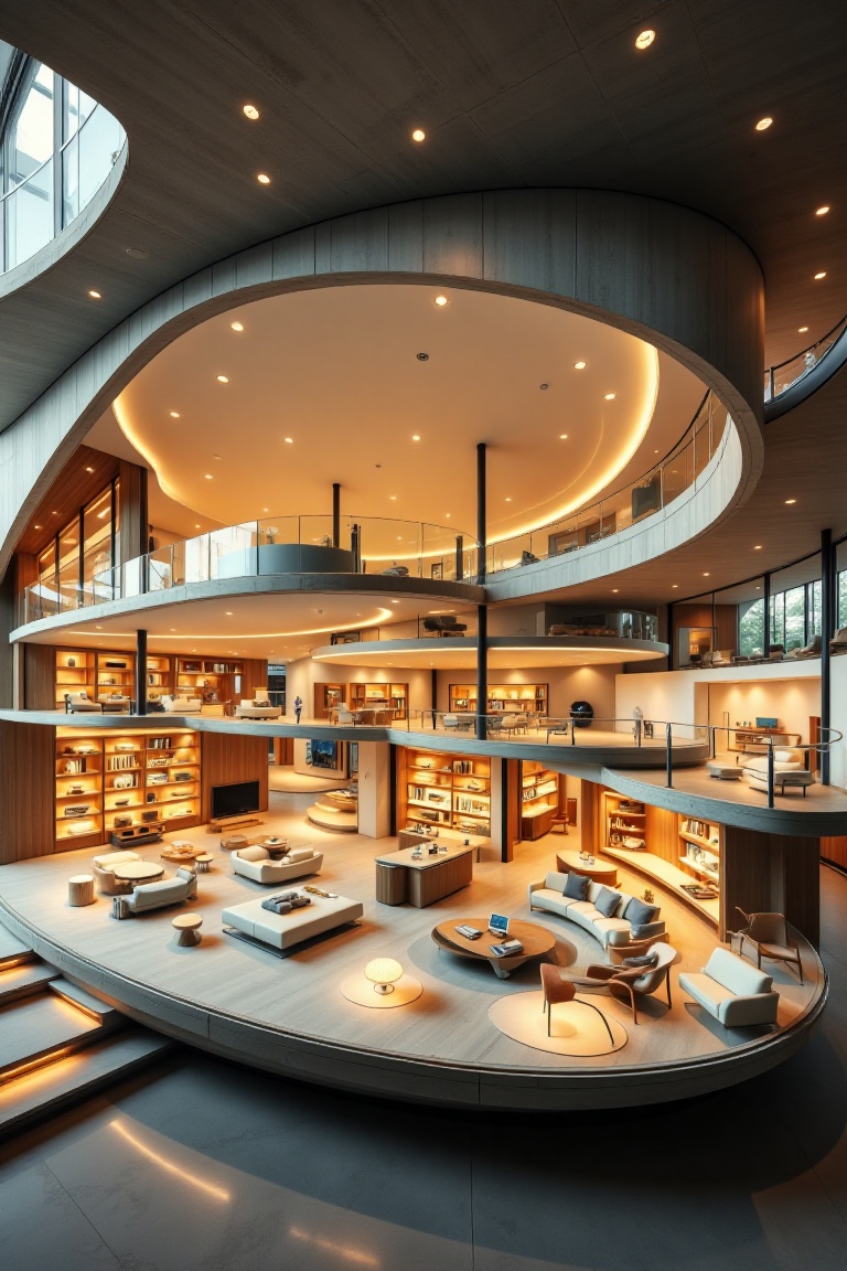 Beautiful modern spaceship with section design,  yellow light,  furniture on Tensor.Art