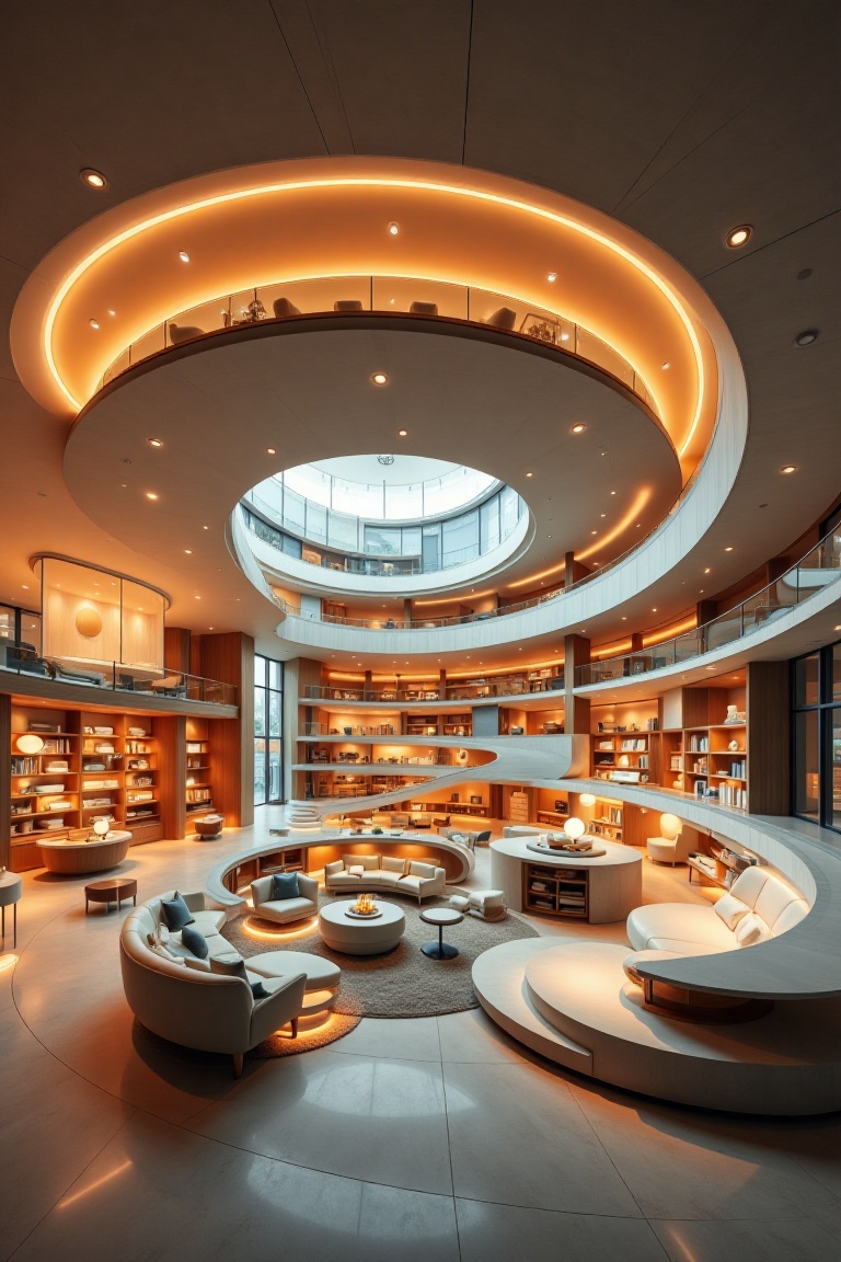 Beautiful modern spaceship with section design,  orange light,  furniture on Tensor.Art