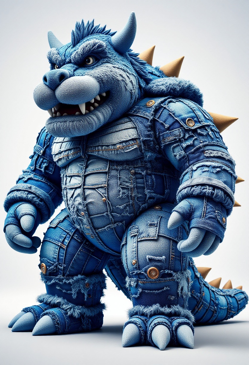 The image is a highly detailed digital artwork featuring a large,  stylized Bowser that is constructed from various pieces...