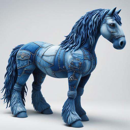 The image is a highly detailed digital artwork featuring a large,  stylized horse that is constructed from various pieces...