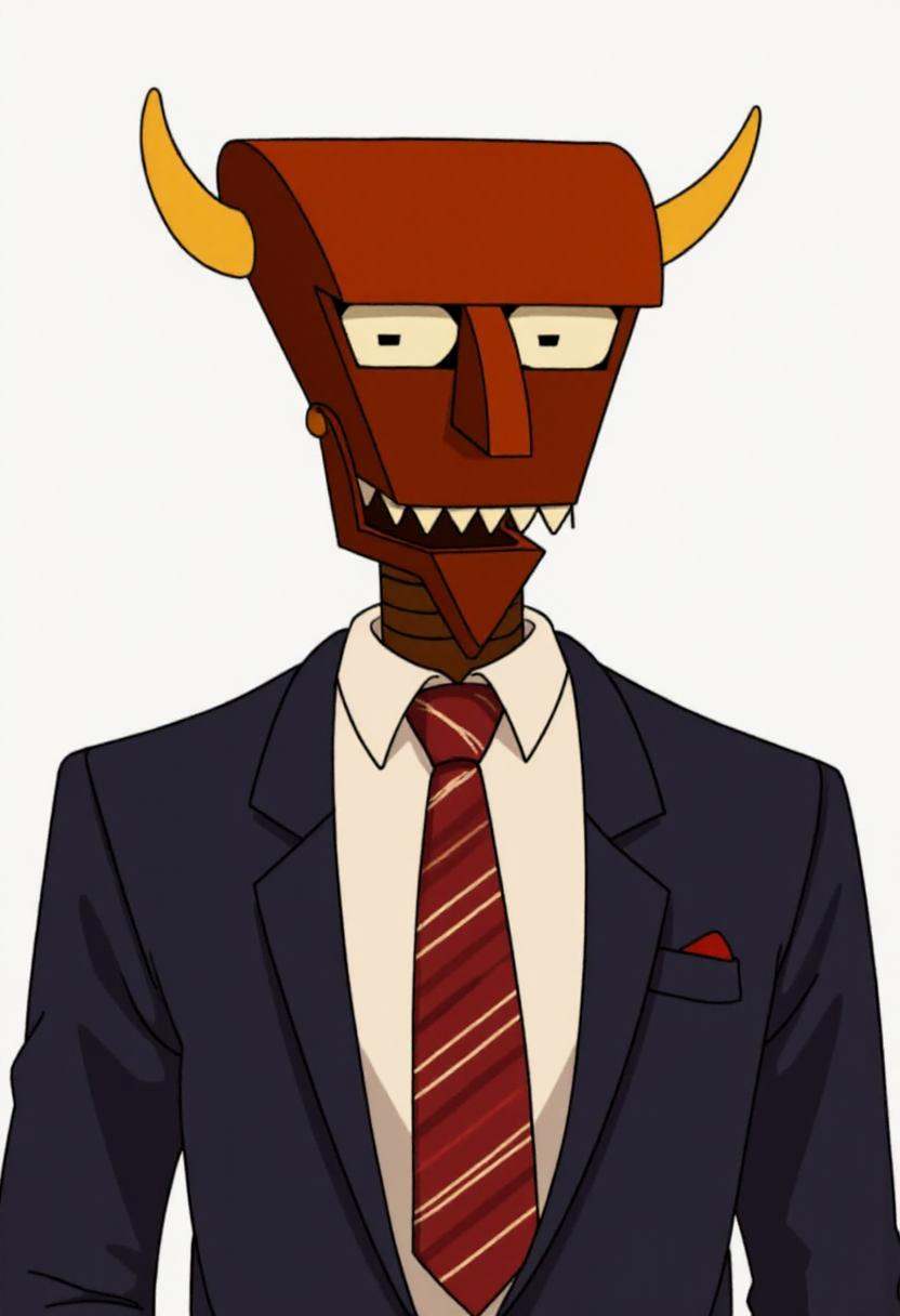 The image is a digital drawing in a stylized,  cartoonish art style,  featuring a robot named beelzebot. This character is...