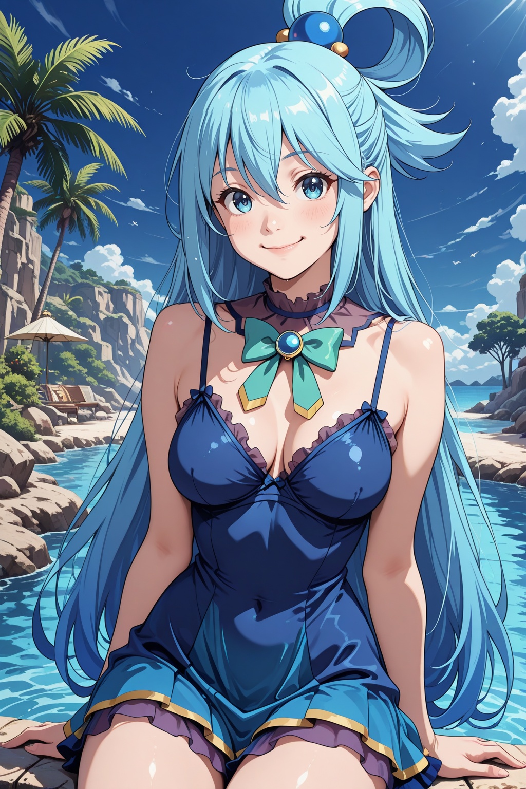 Aqua_(konosuba),  blue water plox,  cute smile on Tensor.Art