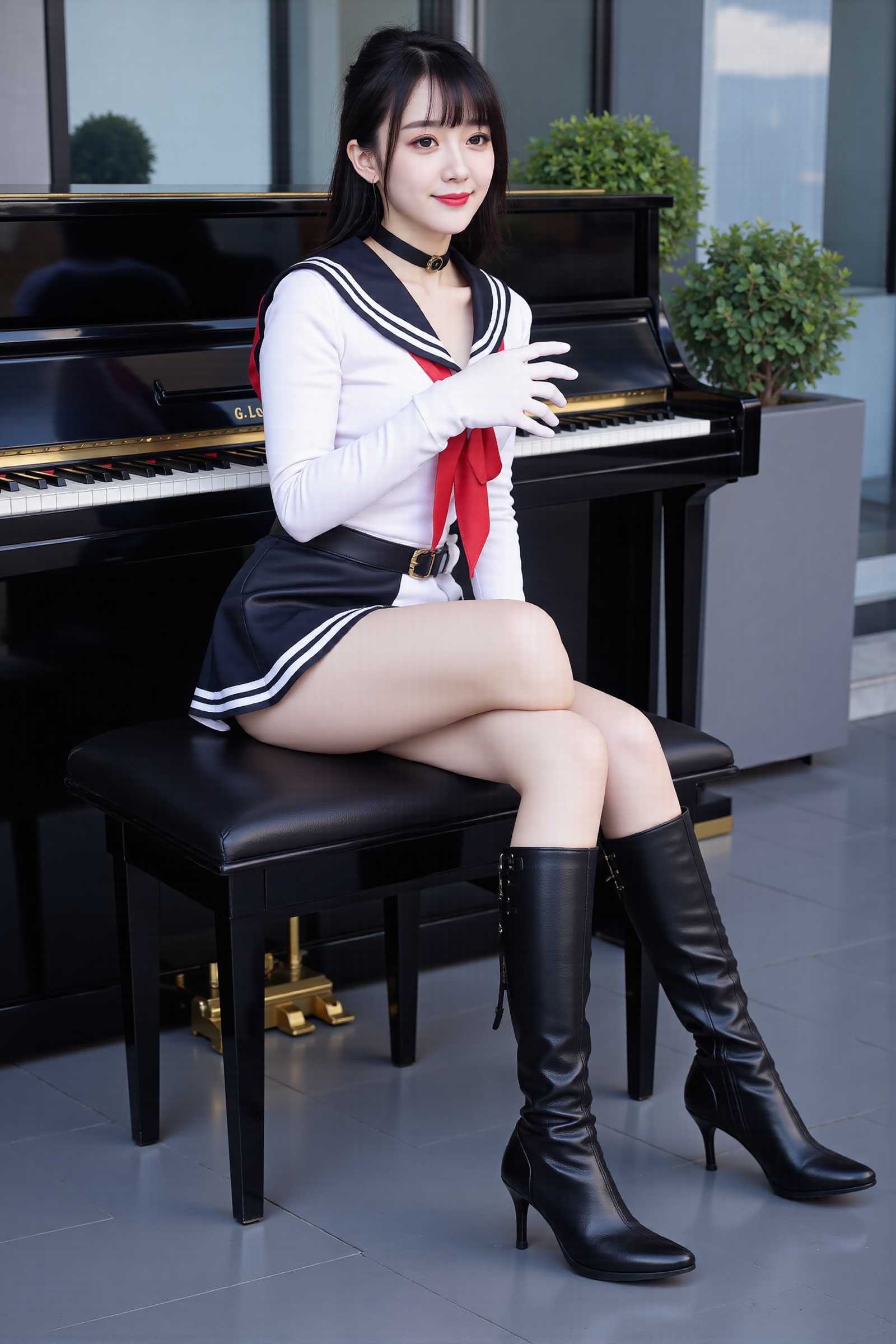 (Young Korean cute 25 year old girl) Very detailed and realistic full body of Sailor Saturn (Tomoe Hotaru) transformed int...