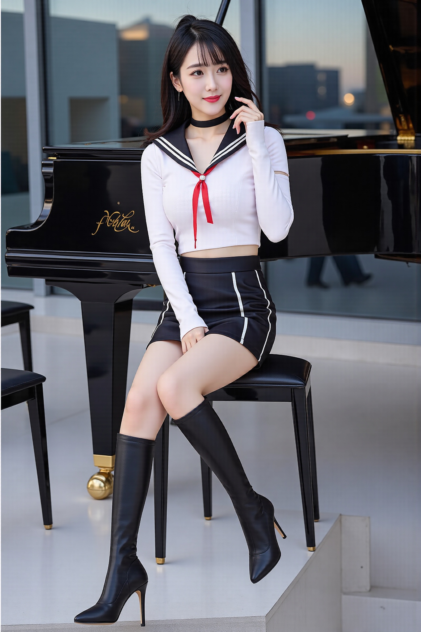 (Young Korean cute 25 year old girl) Very detailed and realistic full body of Sailor Saturn (Tomoe Hotaru) transformed int...