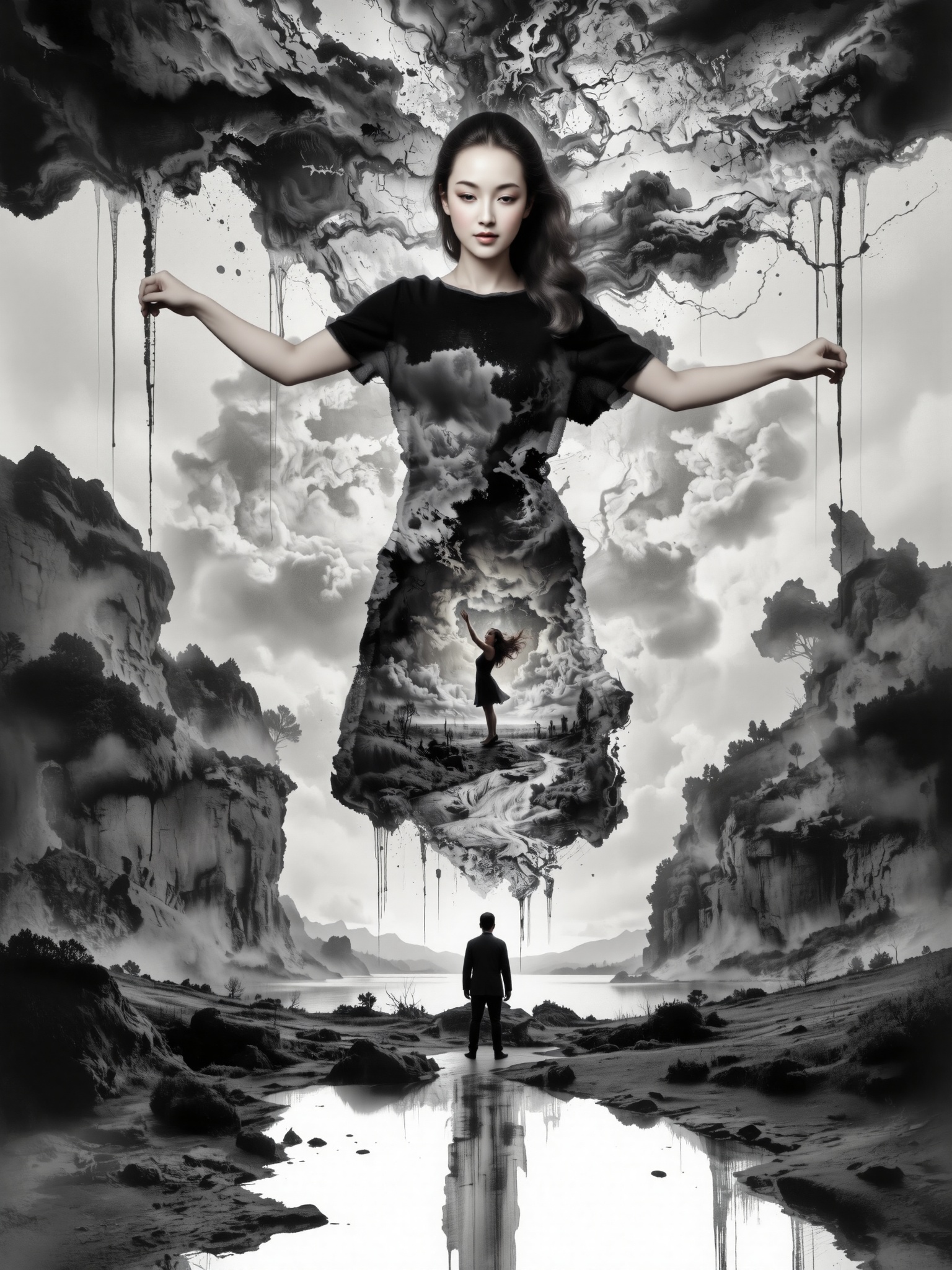 Surreal digital illustration painting in the style of Asa CHEN,  Charcoal pencil drawing effect,  image view on Tensor.Art