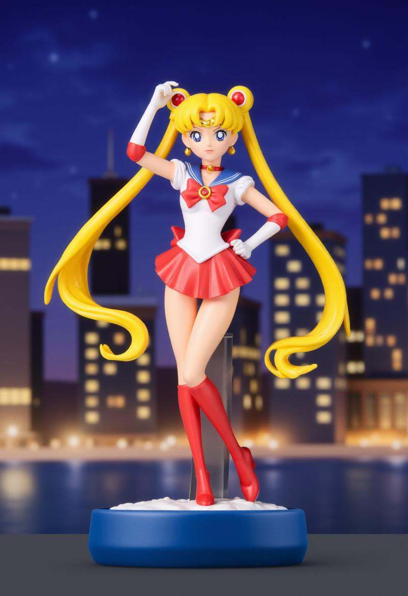 Photograph of a stylized,  cartoonish figurine of Sailor Moon,  in a dynamic on Tensor.Art