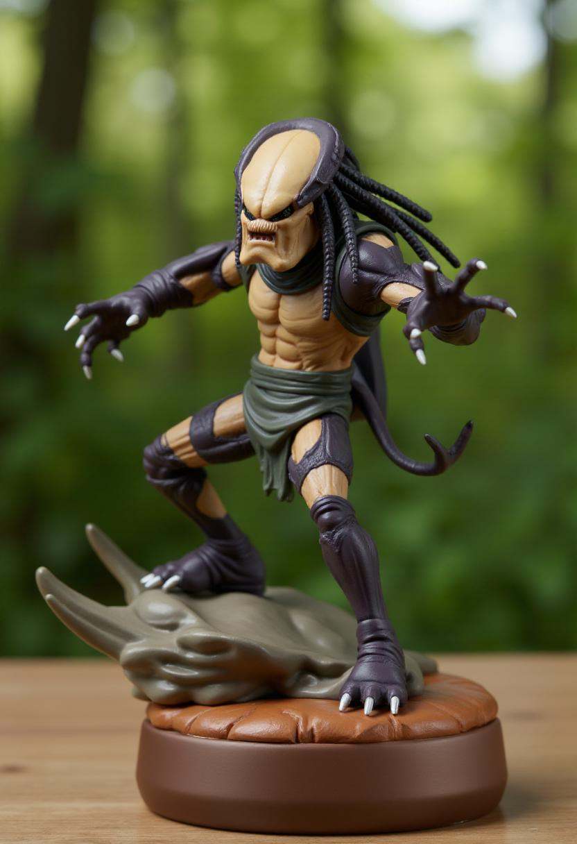 Photograph of a stylized,  cartoonish figurine of the Predator,  in a dynamic on Tensor.Art