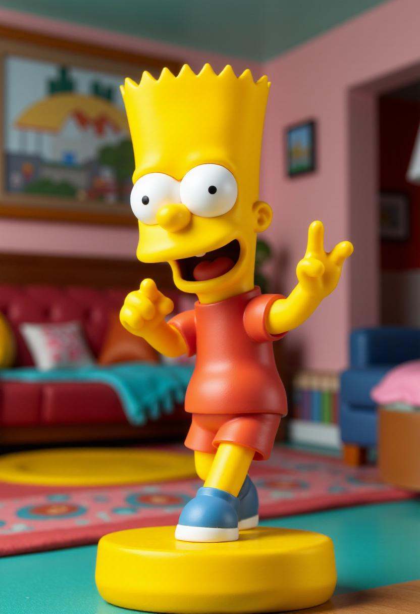 Photograph of a stylized,  cartoonish figurine of Bart Simpson,  in a dynamic on Tensor.Art