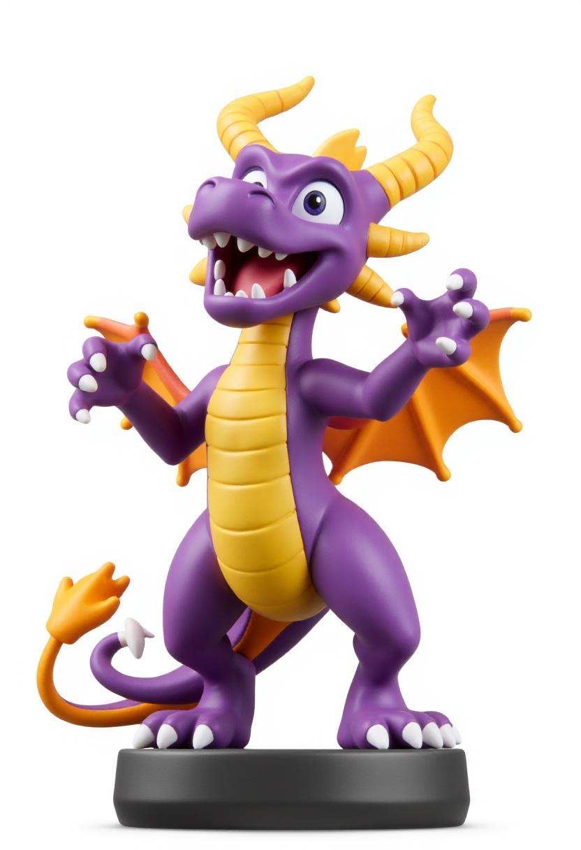 Photograph of a stylized,  cartoonish figurine of Spyro the Dragon,  in a dynamic on Tensor.Art