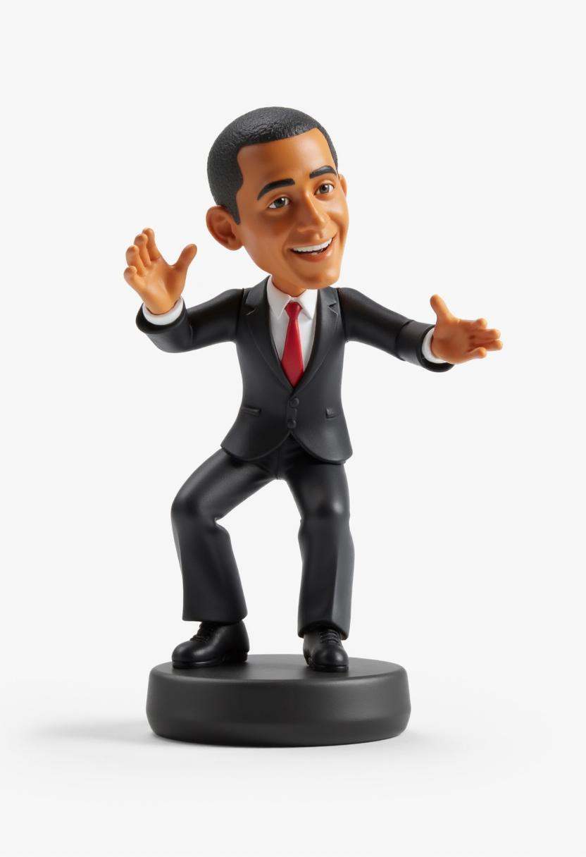 Photograph of a stylized,  cartoonish figurine of Barack Obama,  in a dynamic on Tensor.Art
