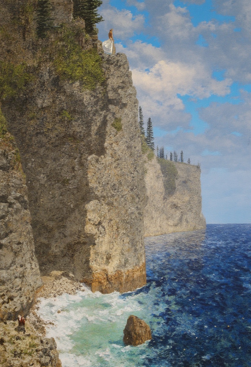 ARstyle. painting. cliffs,  water,  no humans. on Tensor.Art
