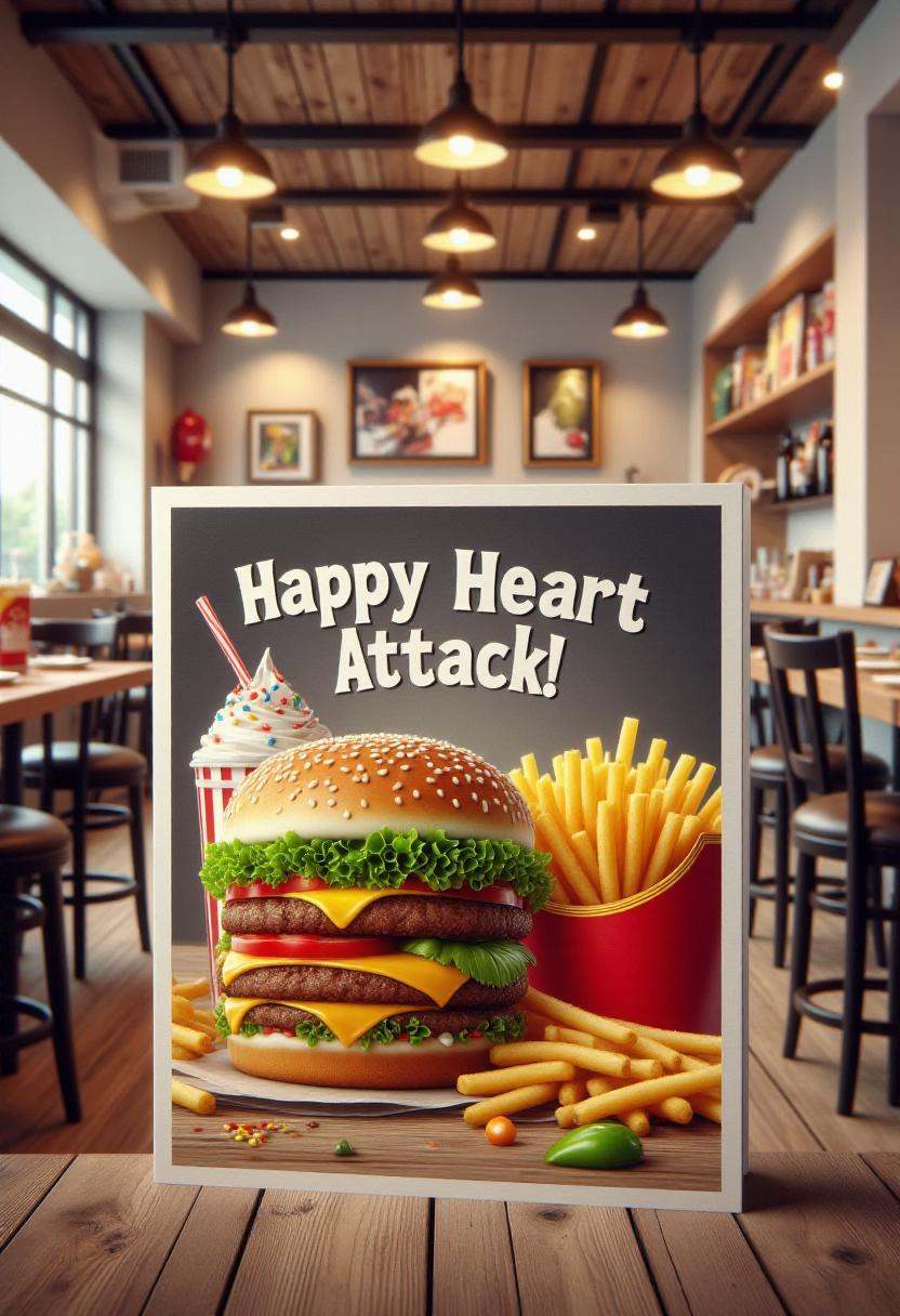 This is a highly detailed,  digitally rendered image of a greeting card featuring a McDonald's meal. The card depicts a la...