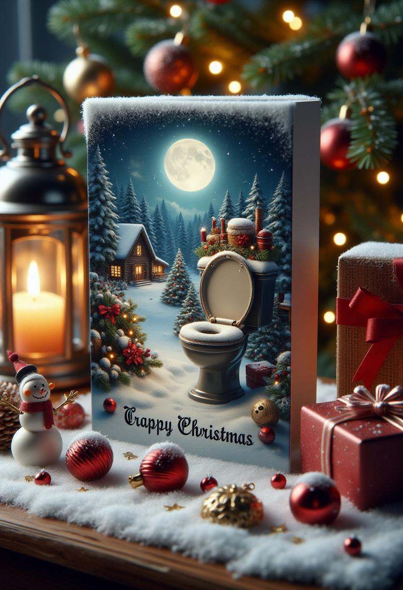 The image is a high-quality CGI illustration of a festive Christmas scene,  rendered in a detailed,  photorealistic style....