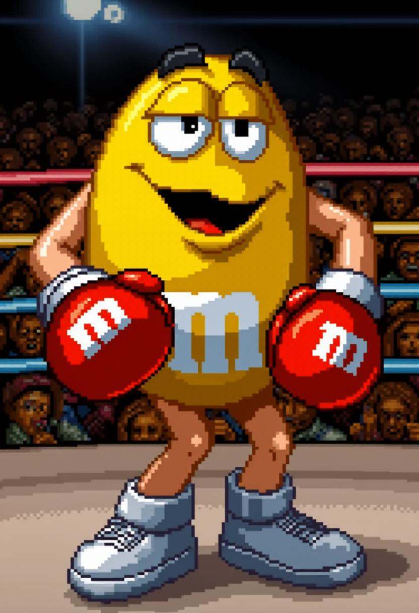 superpunchoutstyle,  M&M mascot wearing boxing gloves. on Tensor.Art