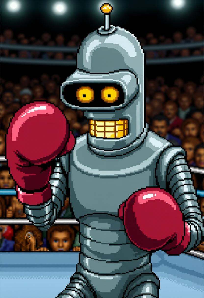 superpunchoutstyle,  Bender wearing boxing gloves. on Tensor.Art
