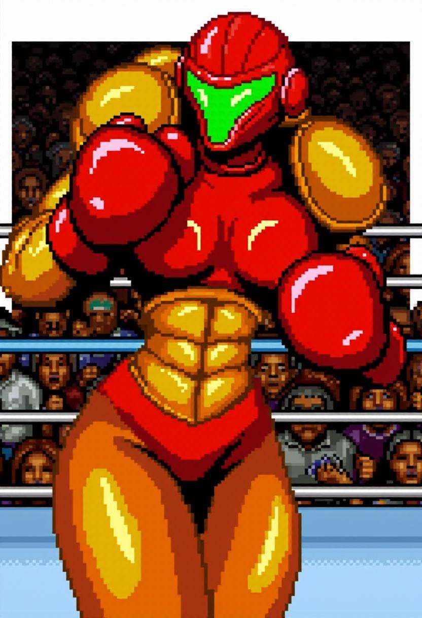 superpunchoutstyle,  Samus Aran wearing boxing gloves. on Tensor.Art