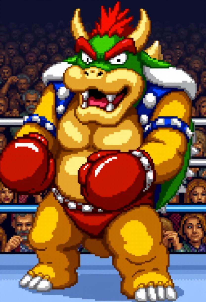 superpunchoutstyle,  Bowser wearing boxing gloves. on Tensor.Art