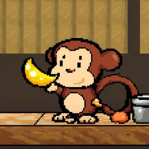 yoshislestyle,  a monkey eating a banana sitting at a table on Tensor.Art
