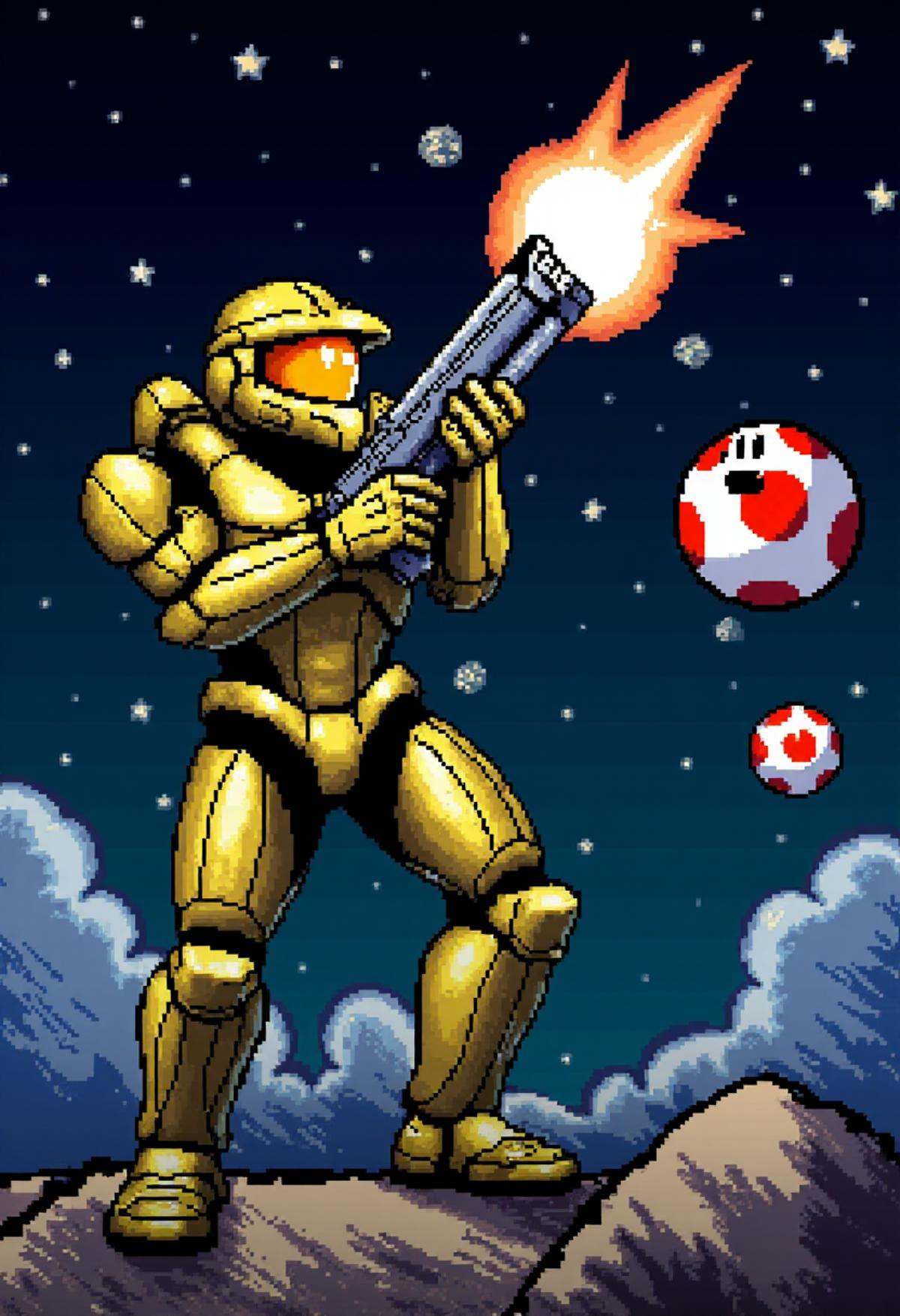 yoshislestyle,  Master Chief shooting at aliens in space. on Tensor.Art