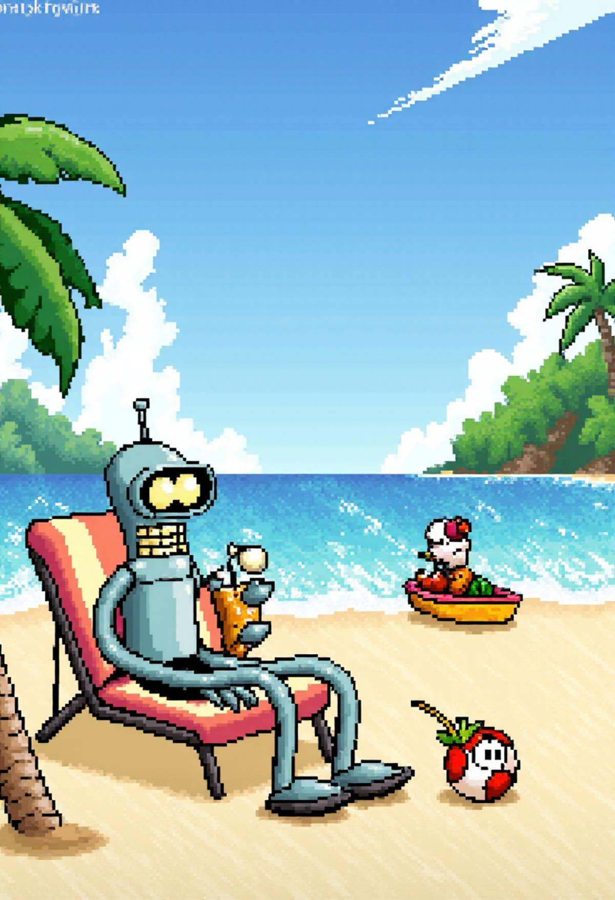 yoshislestyle,  Bender on the beach,  lounging on Tensor.Art