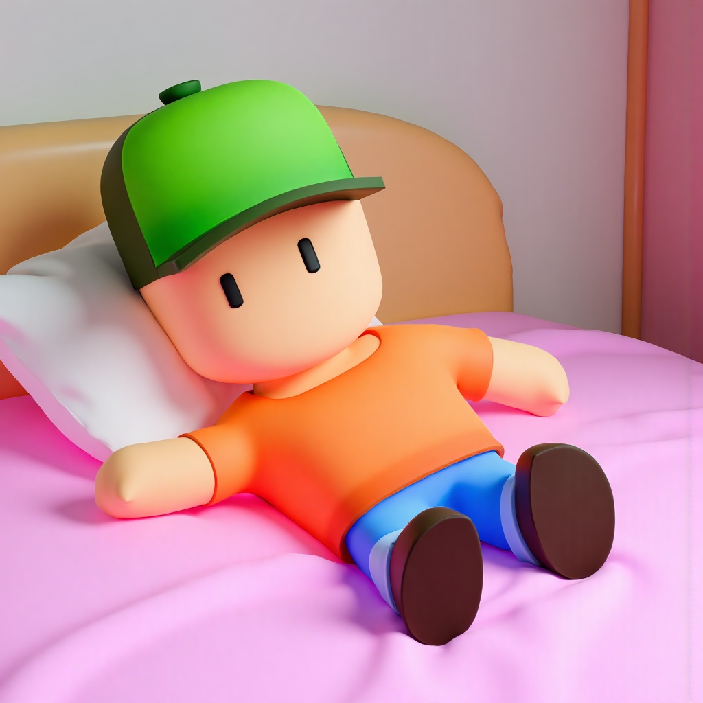 MrStumble is a boy with a green cap,  orange shirt,  jeans on Tensor.Art