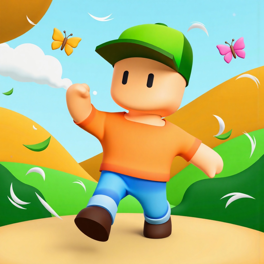 MrStumble is a boy with a green cap,  orange shirt,  jeans on Tensor.Art