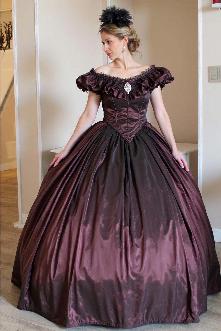 beautiful woman in satin victorian gown,  hoopdress on Tensor.Art