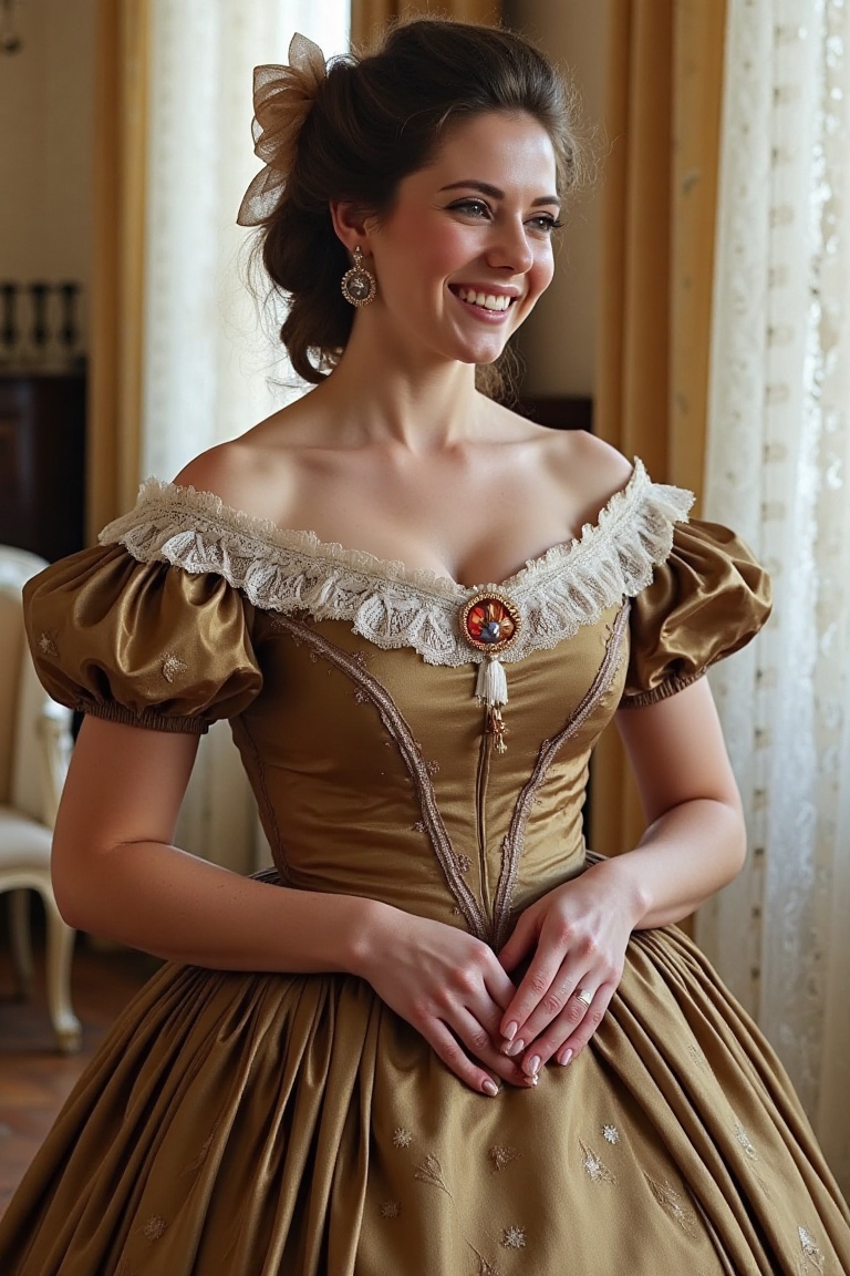 beautiful woman in victorian gown,  hoopdress,  smile on Tensor.Art