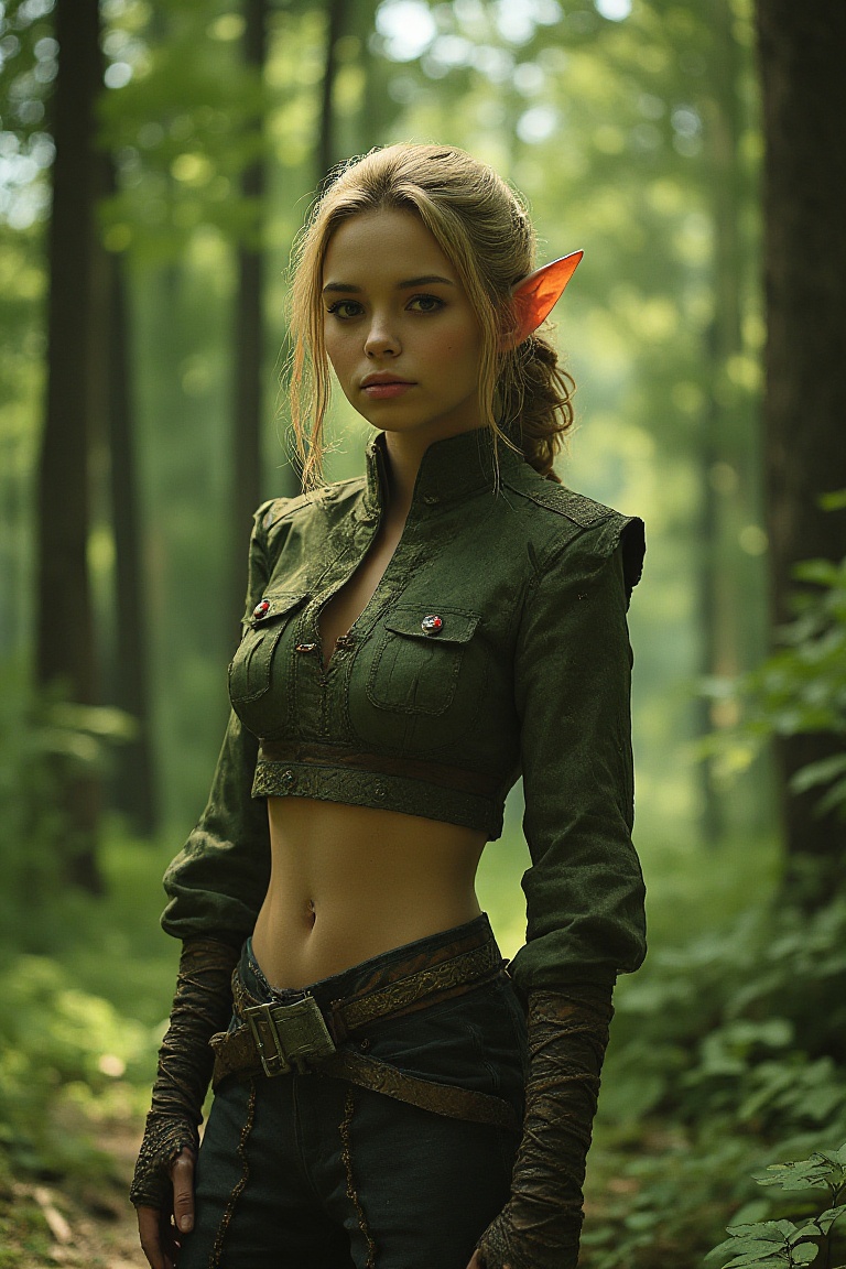 A photograph Kodak VISION3 250D beautiful,  30-year old elf woman,  elegant fantasy elf clothing on Tensor.Art